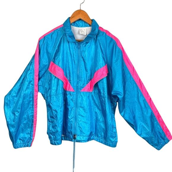Dolfin Track Jacket Blue Pink Color Block Open Back Vents Retro - Picture 1 of 9